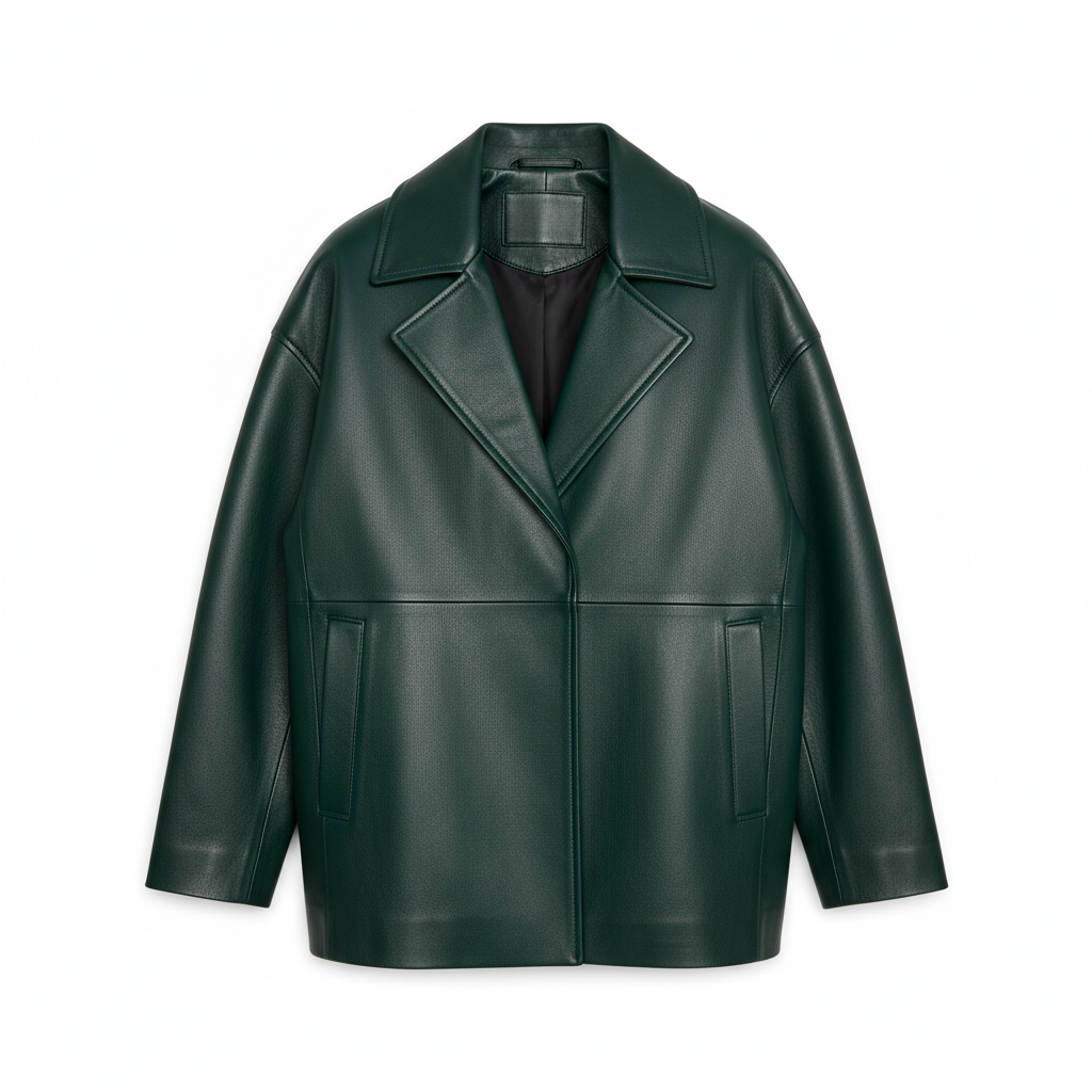 Noir Leather Jacket Forest Emerald – Front View