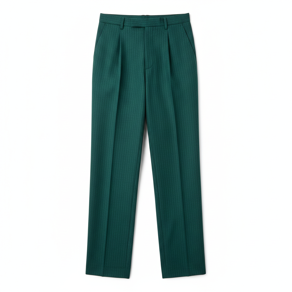 Pinstripe Relaxed Trousers in Forest Teal – Front View