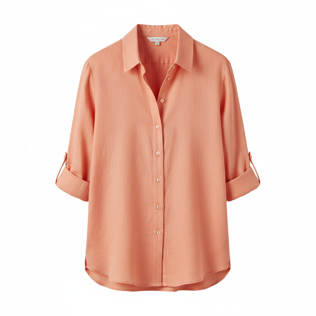 Relaxed Linen Shirt in Coral Peach – Front View