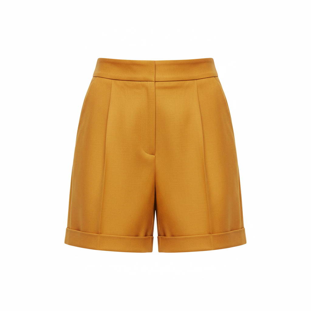 High-Waist Tailored Shorts in Amber Gold – Hero
