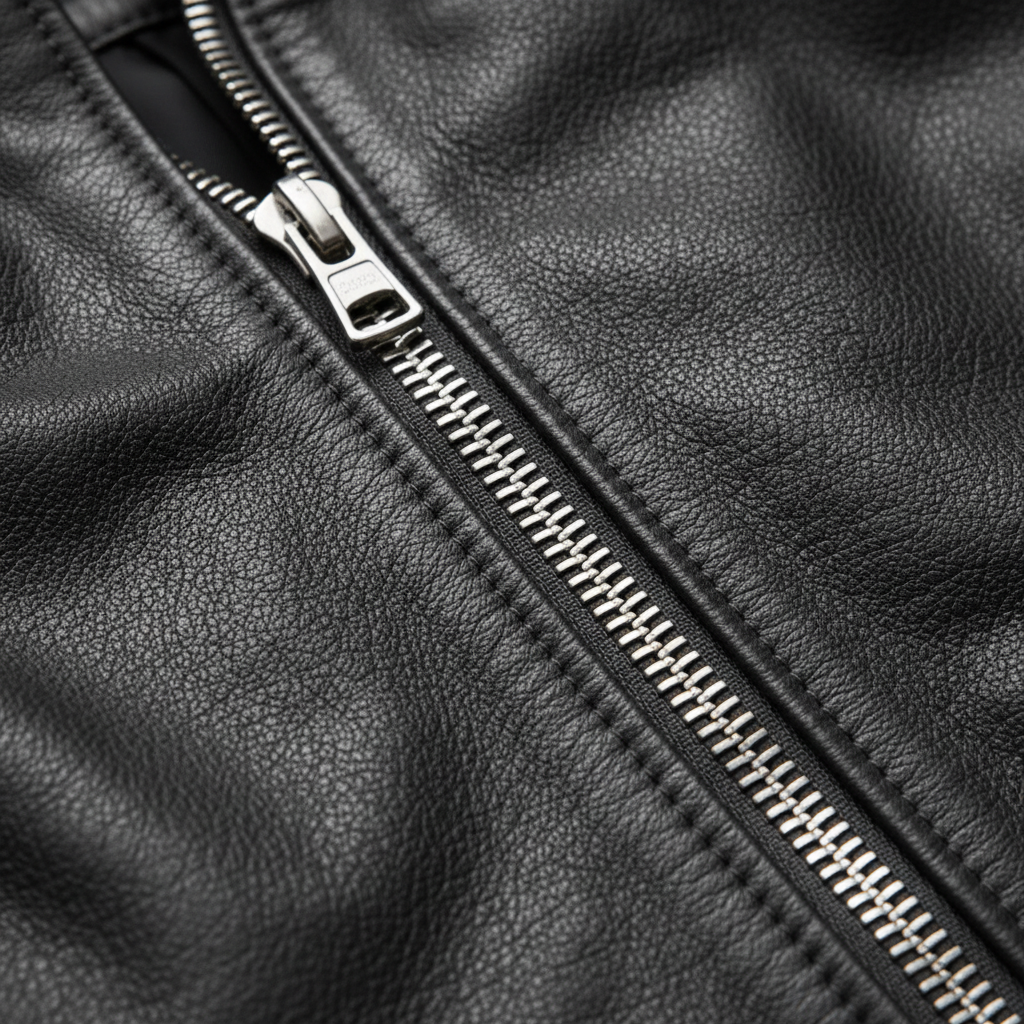 Noir Leather Jacket – Onyx Grey – Leather Detail
