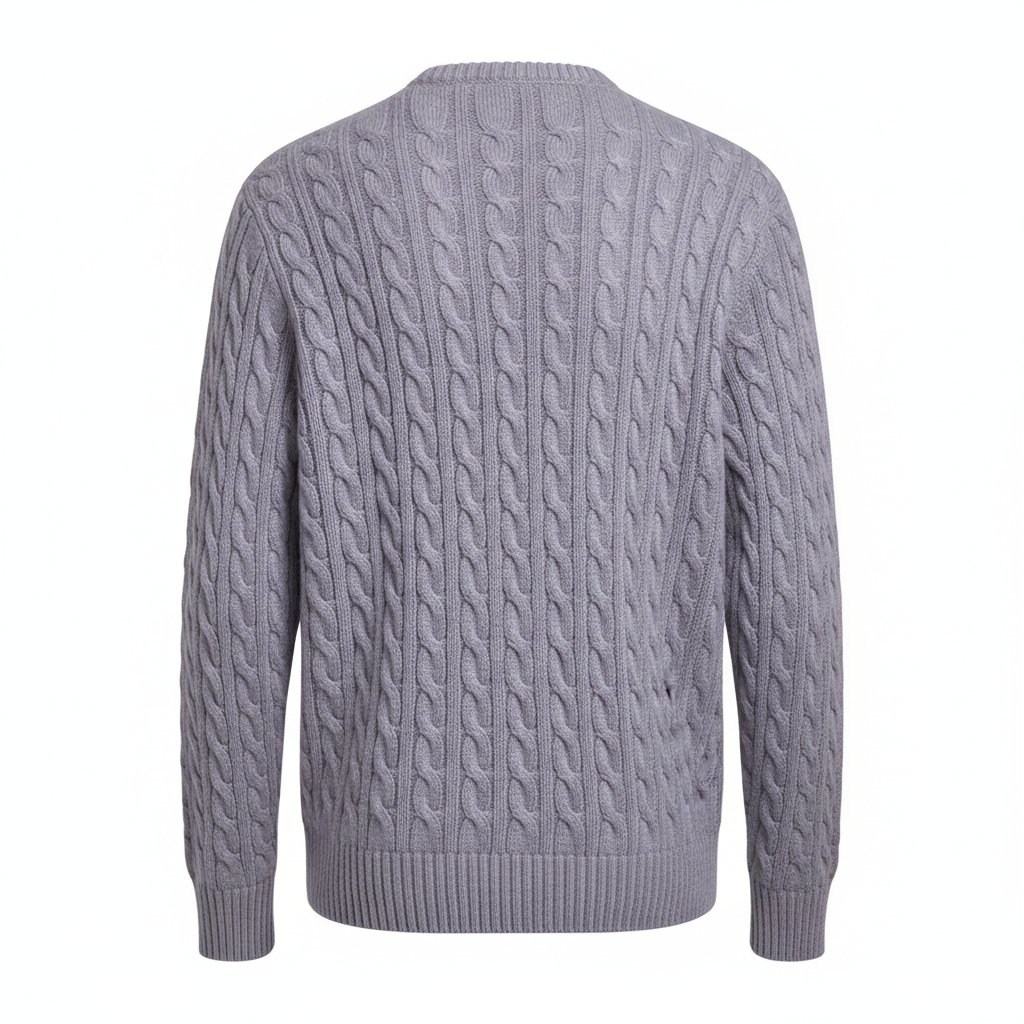 Cable Knit Sweater in Lavender Grey – Back View