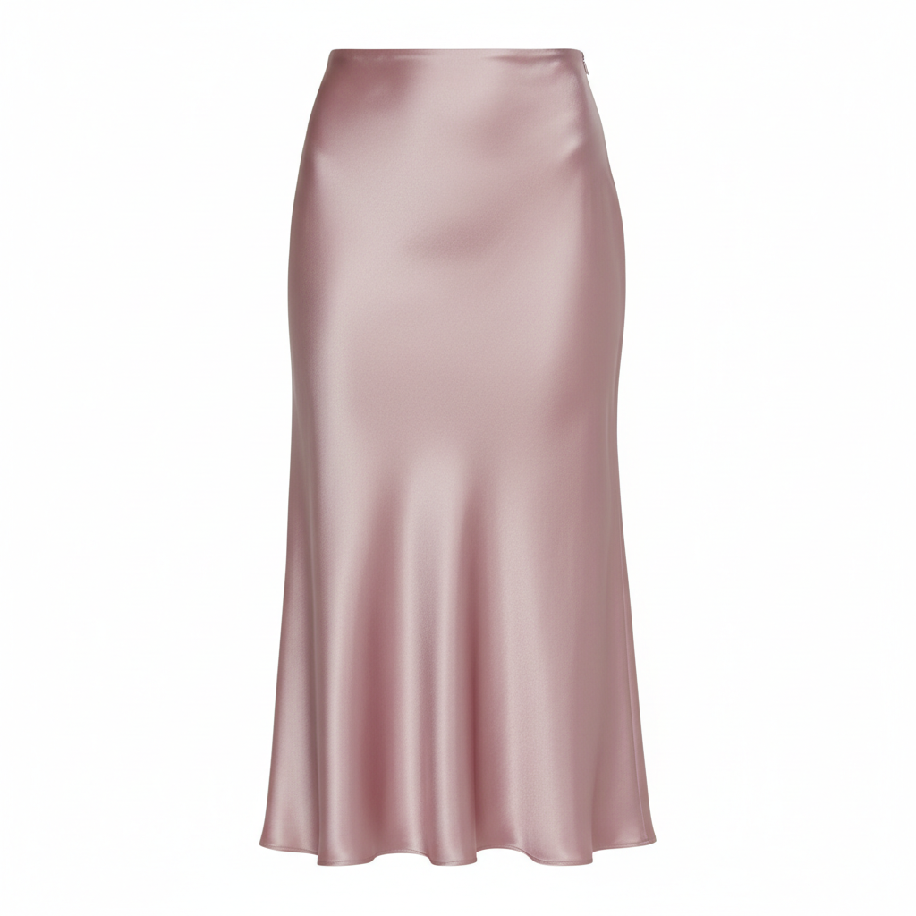 Satin Silk Midi Skirt in Dusty Rose – Front View