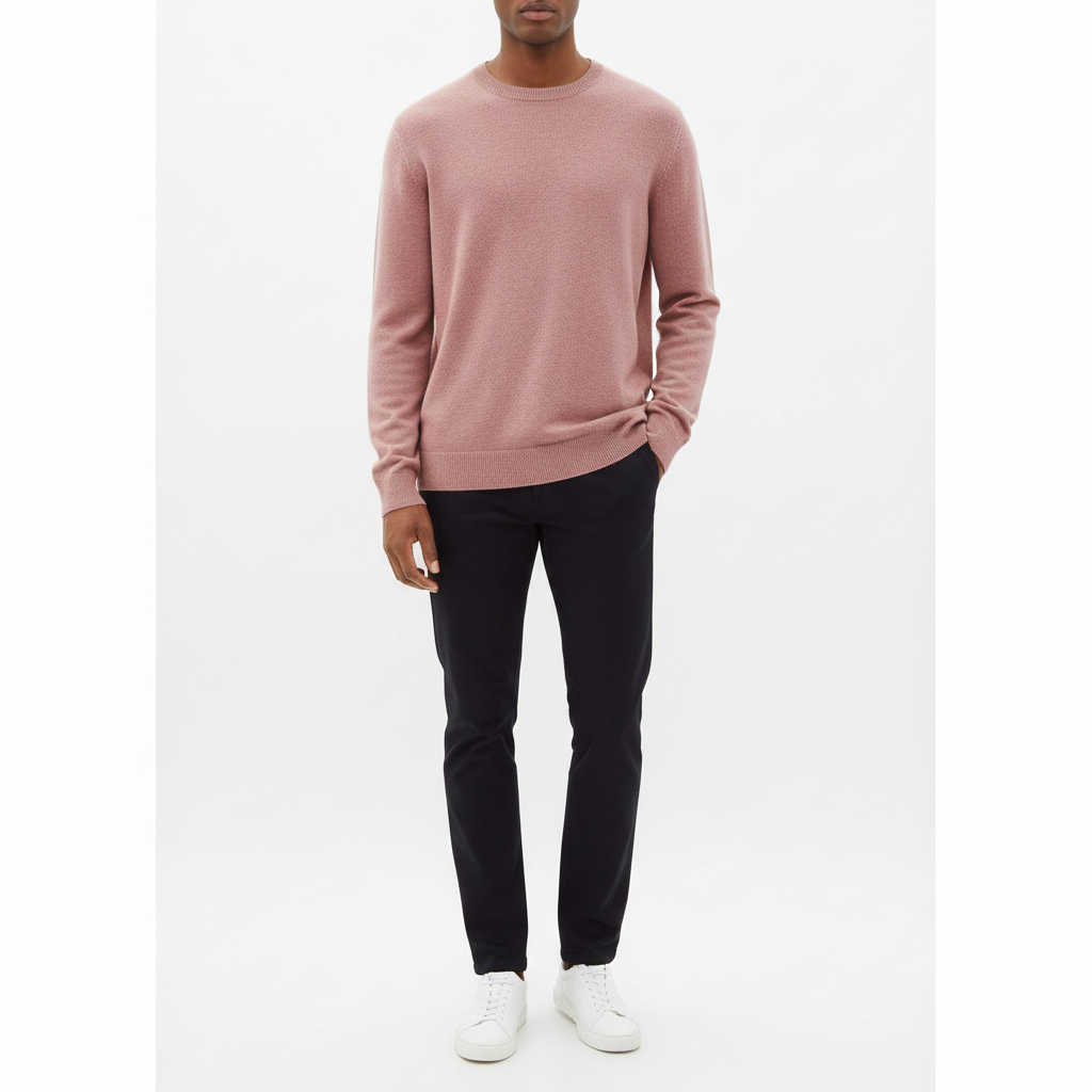 Cozy Crew Neck Sweater in Dusty Rose – Male Model Shot
