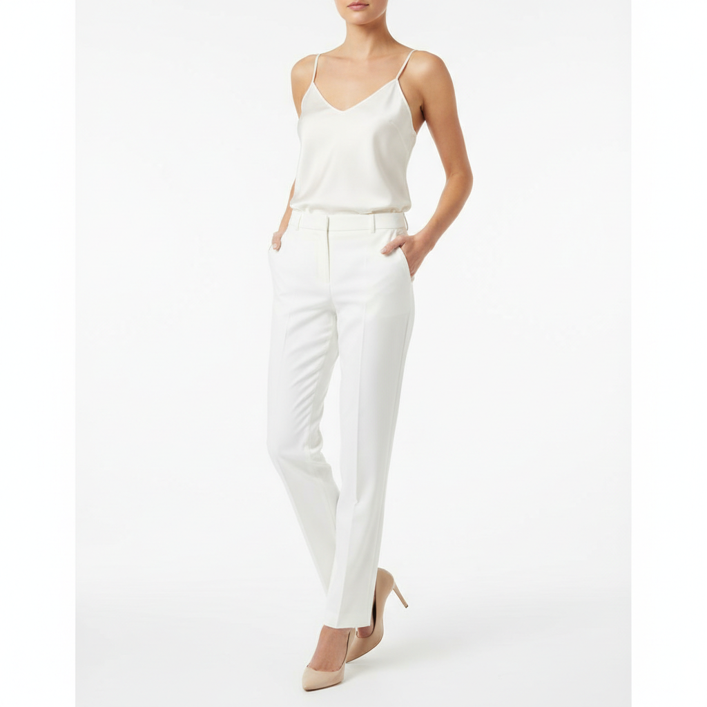 Tailored Casual Trousers – Pearl White – Model