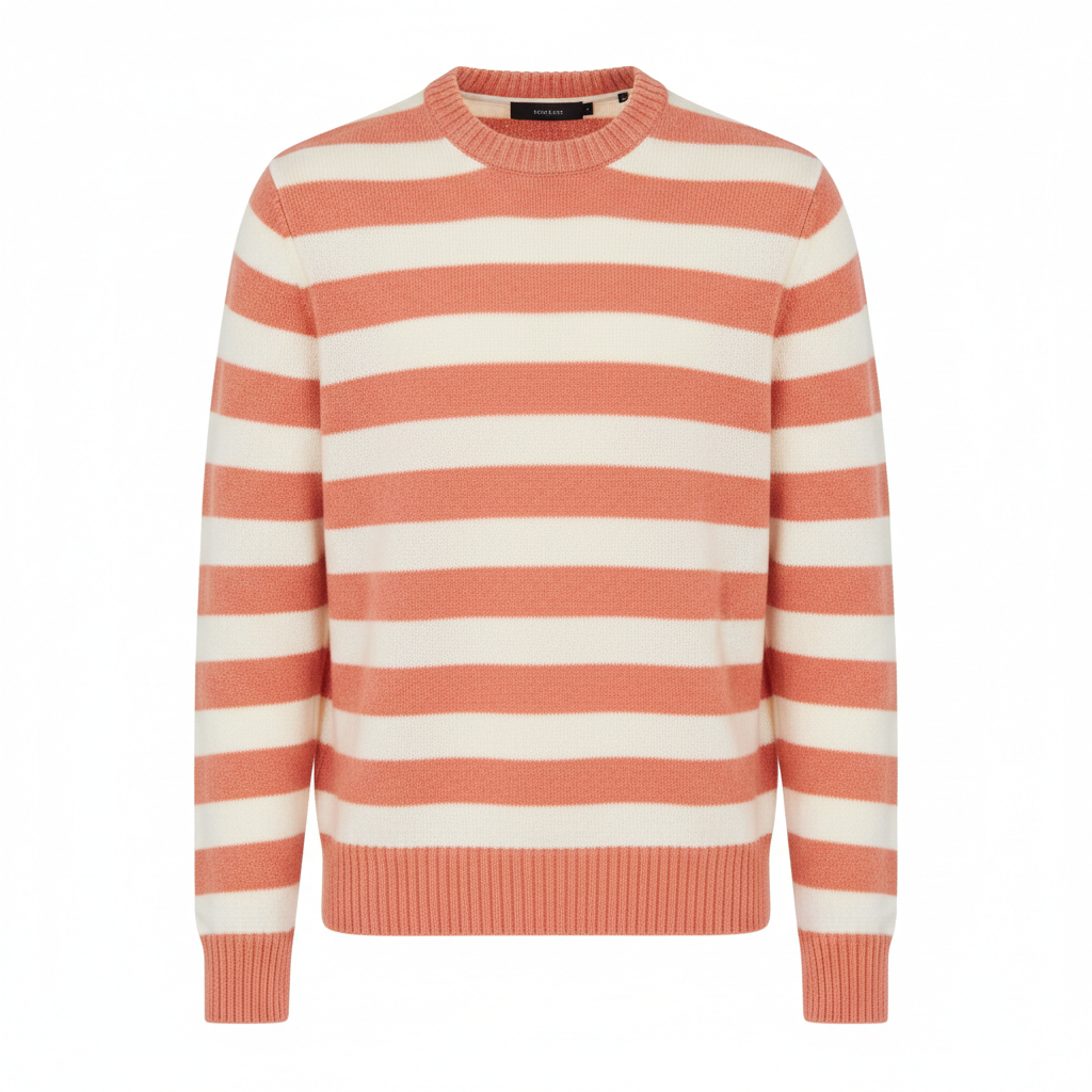 Striped Knit Sweater in Coral & Ivory – Front View