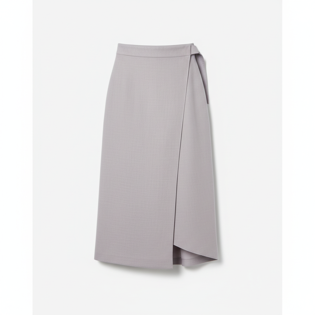 Asymmetric Wrap Midi Skirt in Lavender Grey – Hero