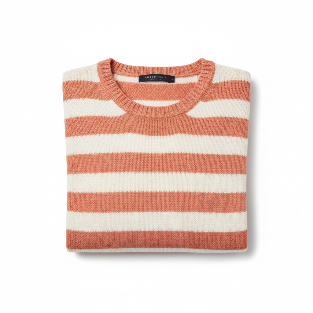Striped Knit Sweater in Coral & Ivory – Hero