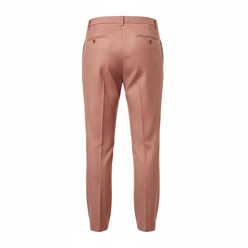 Pinstripe Relaxed Trousers in Dusty Coral – Back View