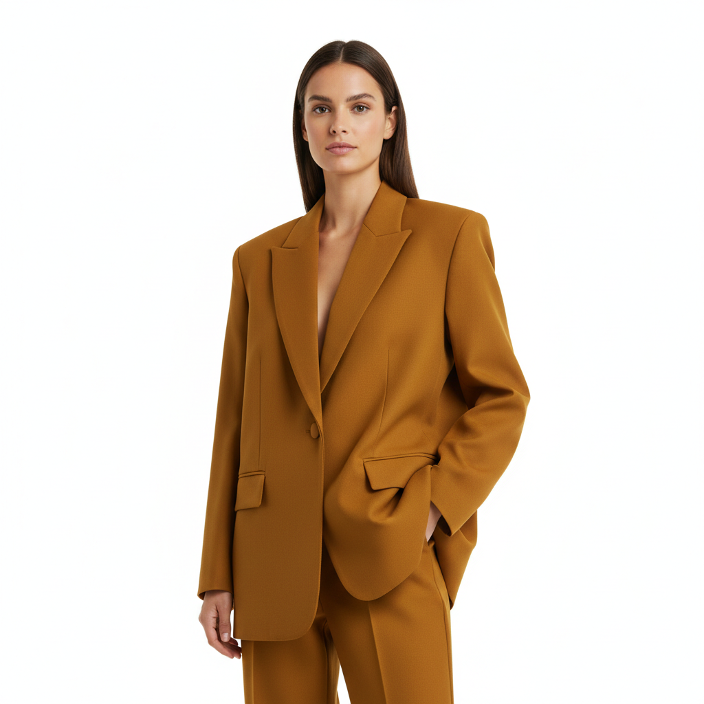 Oversized Tailored Blazer Amber Gold – Model Shot