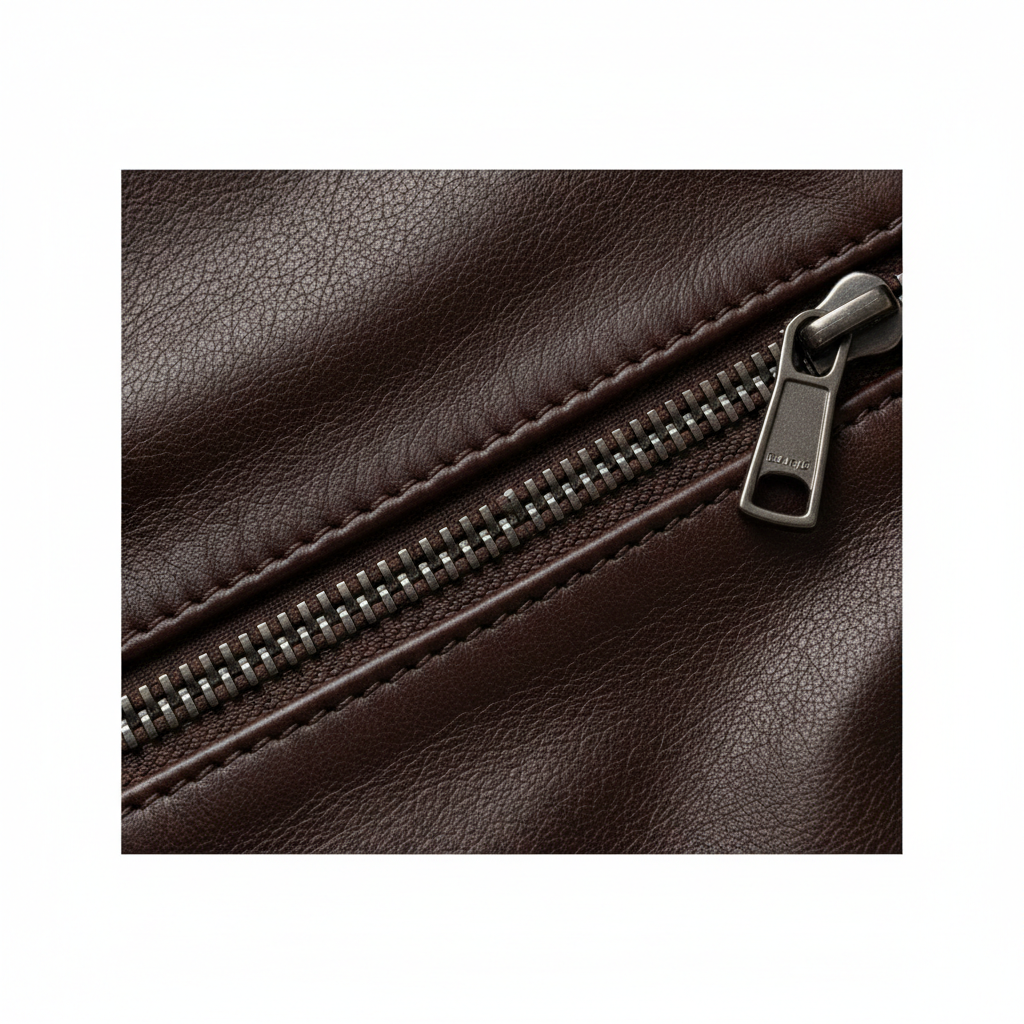 Noir Leather Jacket – Espresso Brown – Leather Detail