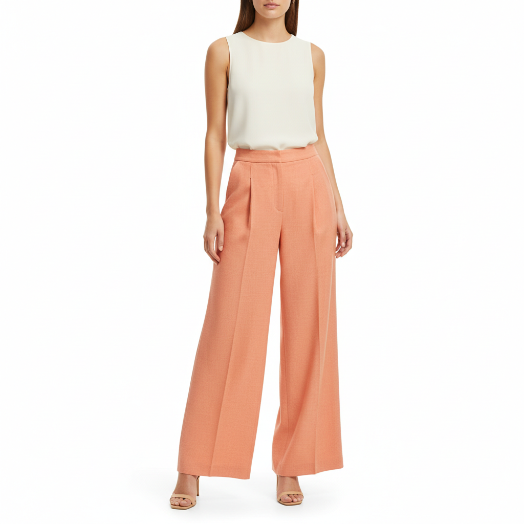 Minimal Wide Pants – Coral Peach – Model
