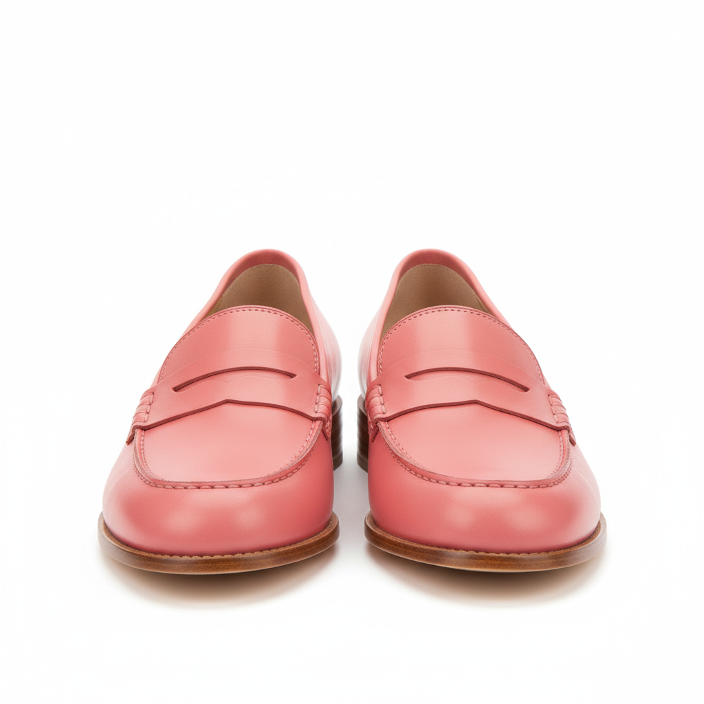 Chic Penny Loafers in Coral Pink – Hero View