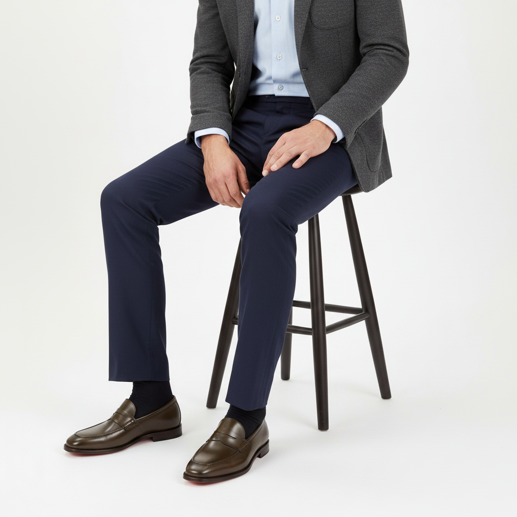 Classic Penny Loafers in Olive Brown – Model wearing shoes