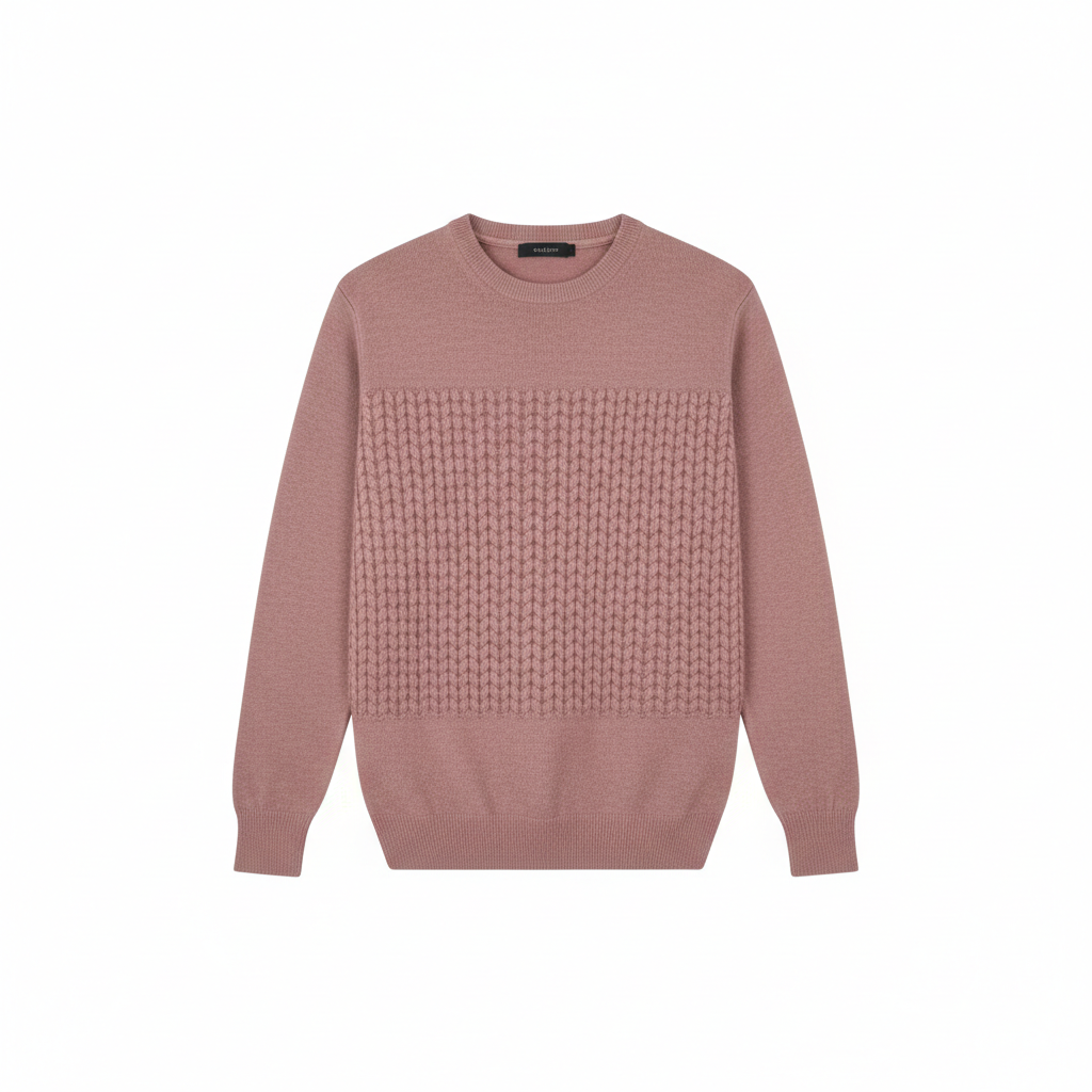 Cozy Crew Neck Sweater in Dusty Rose – Knit Texture Close-Up