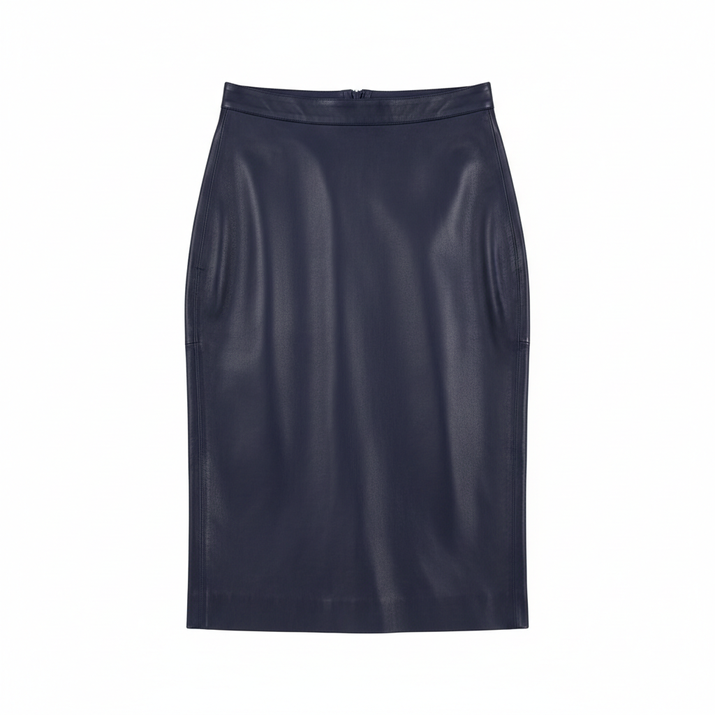 Leather Midi Skirt in Midnight Indigo – Front View