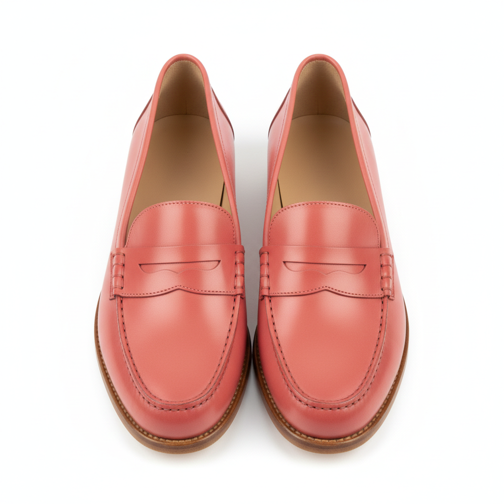 Chic Penny Loafers in Coral Pink – Top View