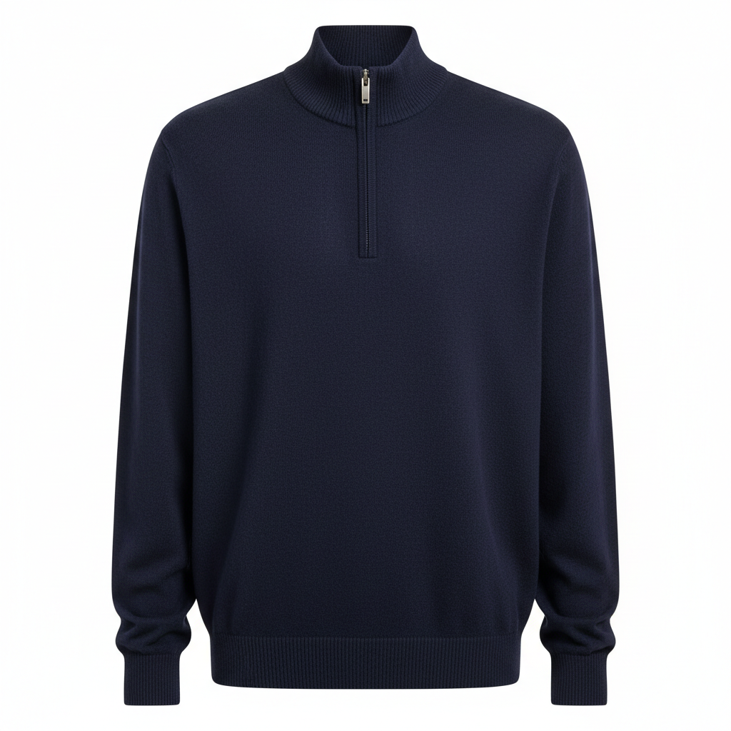 Classic Zip Pullover in Midnight Indigo – Front View