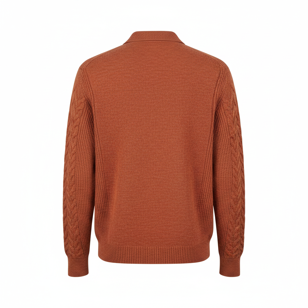 Relaxed Polo Sweater in Terracotta Rust – Back View