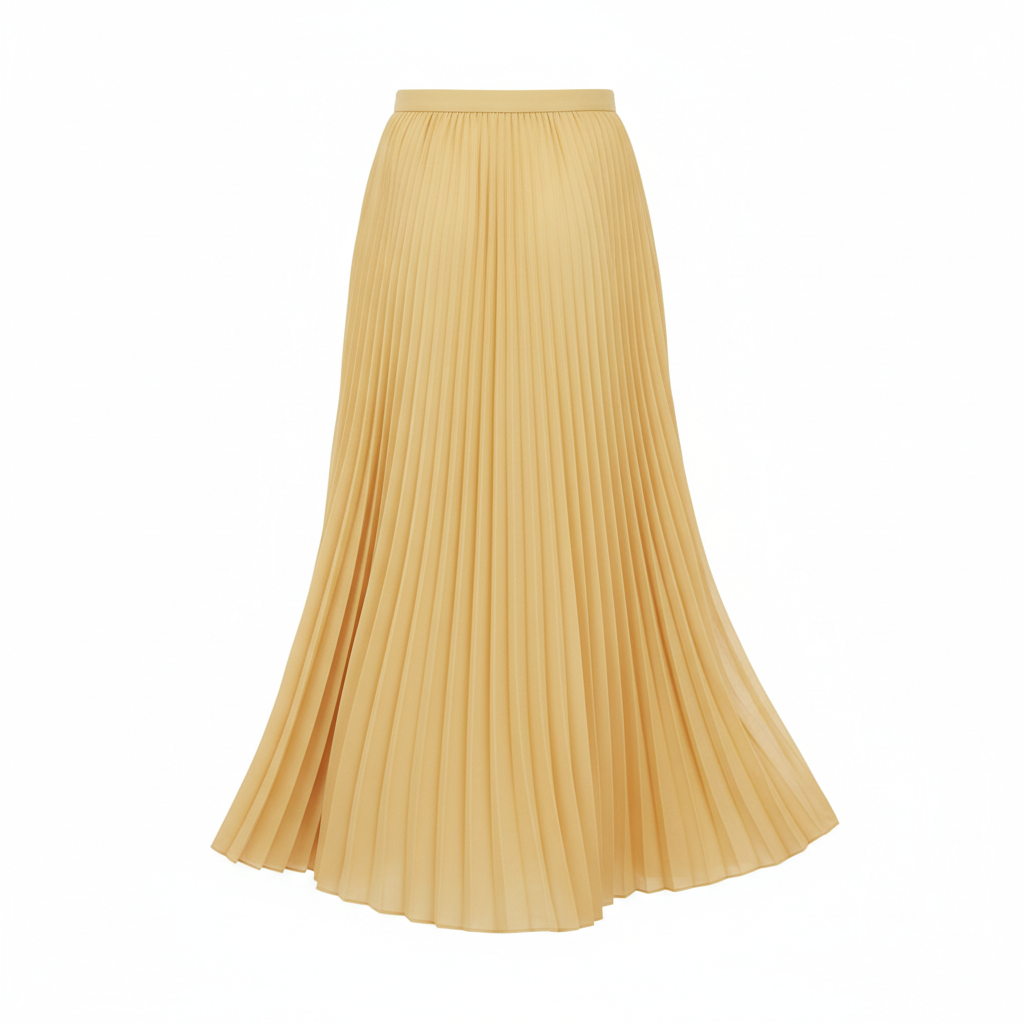 Pleated Long Skirt in Butter Yellow – Back View