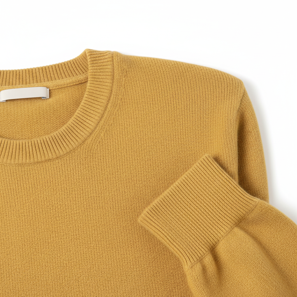 Cozy Crew Neck Sweater in Butter Yellow – Knit Texture Close-Up