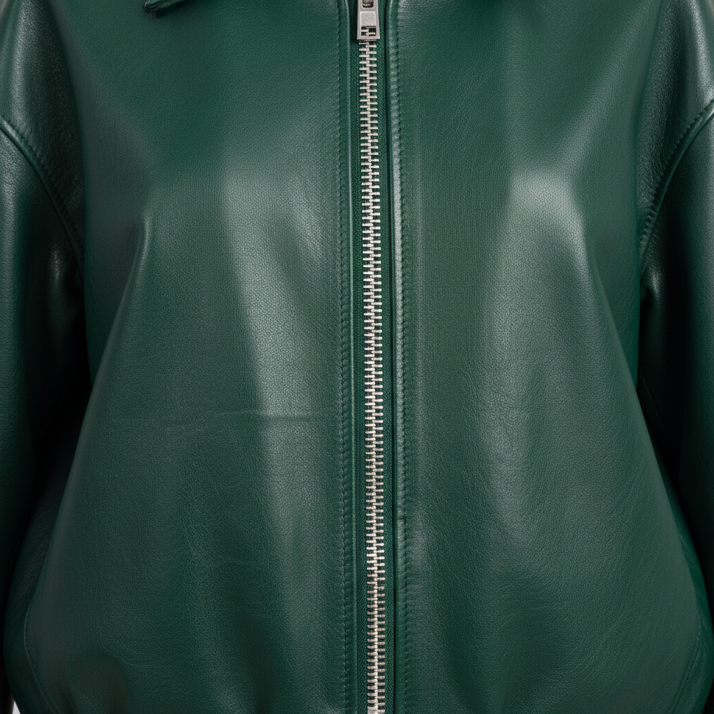 Noir Leather Jacket Forest Emerald – Leather Detail