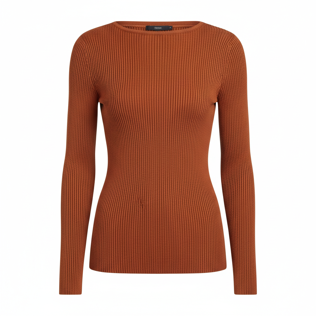 Ribbed Knit Top in Cinnamon Copper – Front View