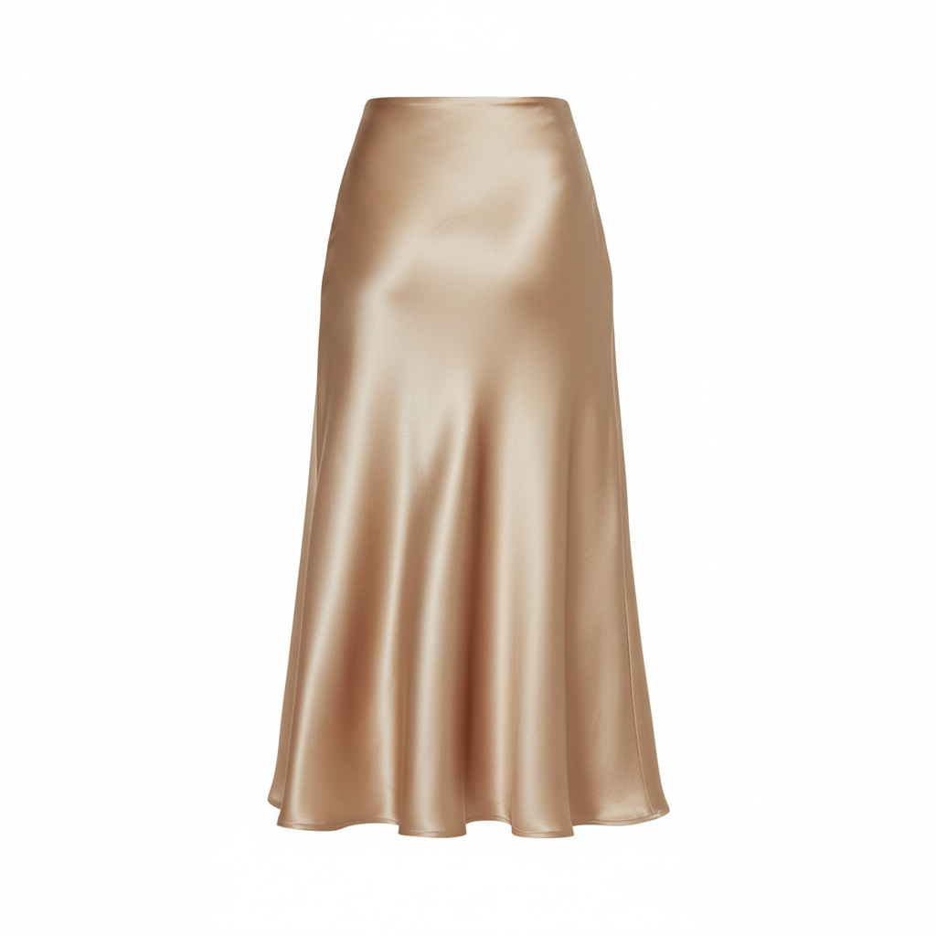Satin Silk Midi Skirt in Champagne Gold – Back View