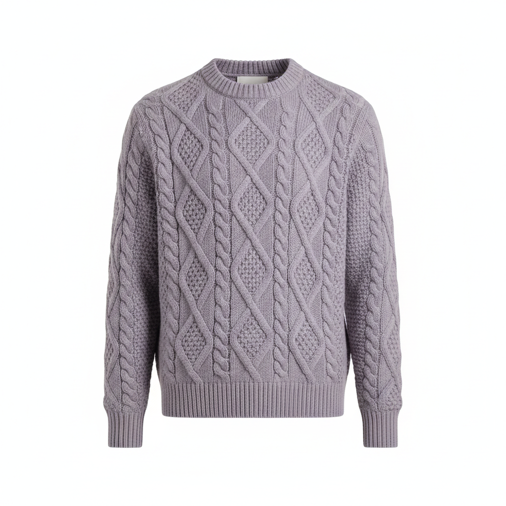 Cable Knit Sweater in Lavender Grey – Hero