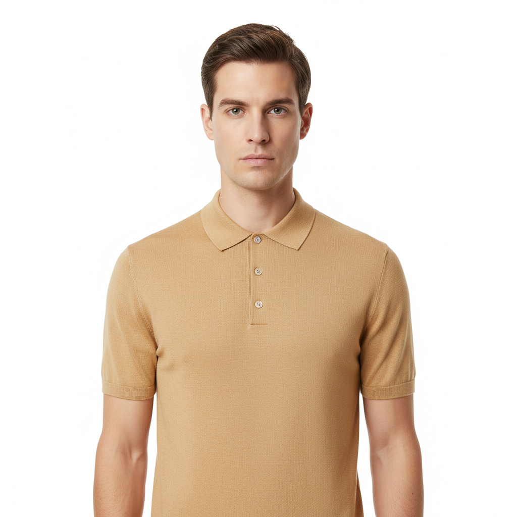 Polo Knit Shirt – Champagne Gold – Model