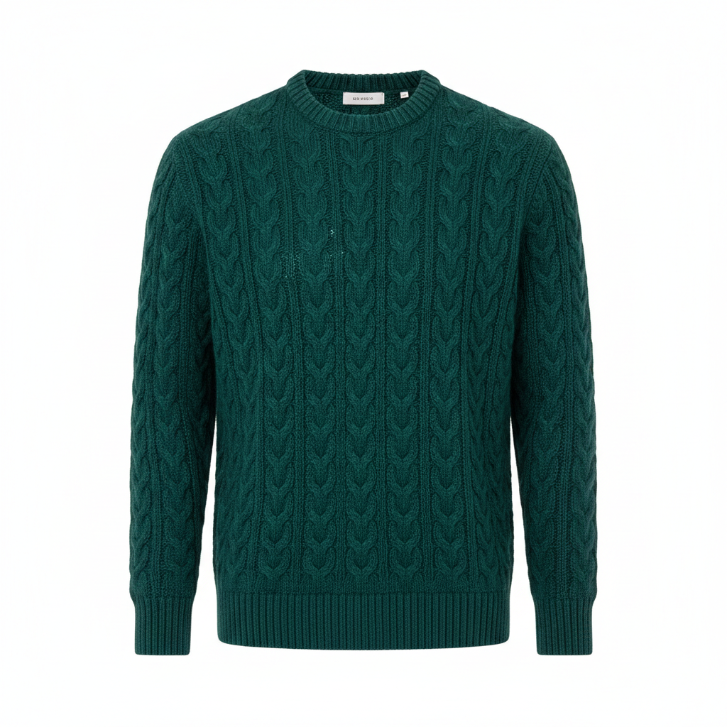 Cable Knit Sweater in Emerald Teal – Front View