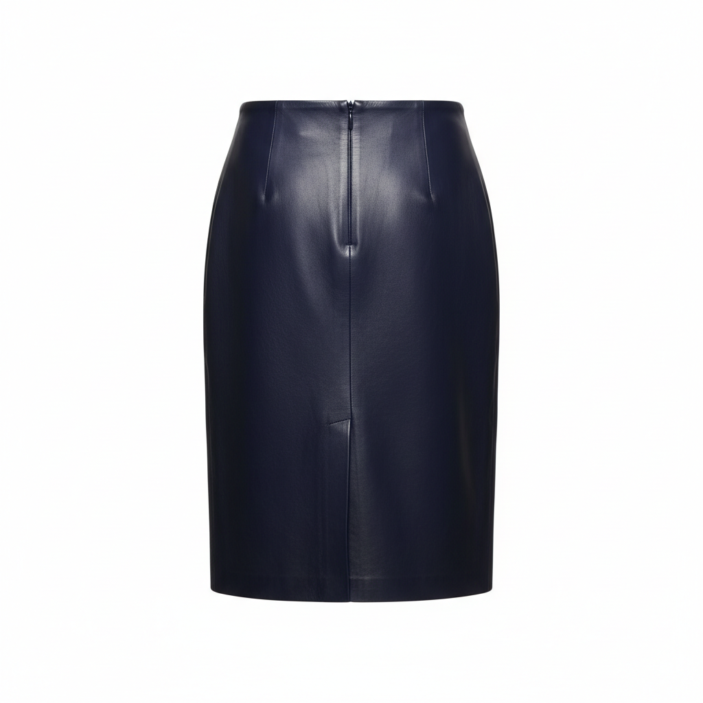 Leather Midi Skirt in Midnight Indigo – Back View