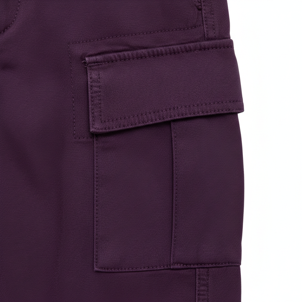 Utility Cargo Pants – Deep Plum – Fabric Detail