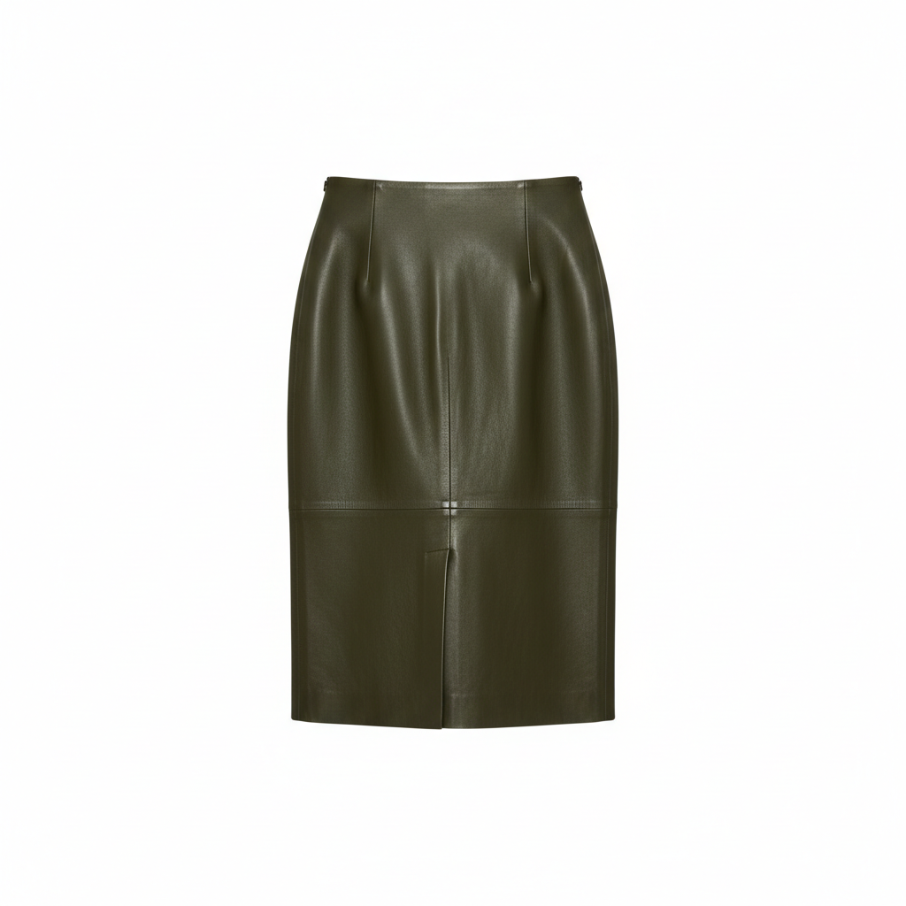 Leather Midi Skirt in Forest Olive – Back View