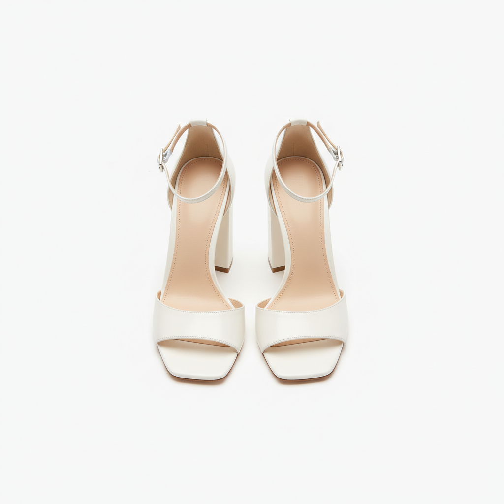 Elegant Block Heels in Pearl White – Top View