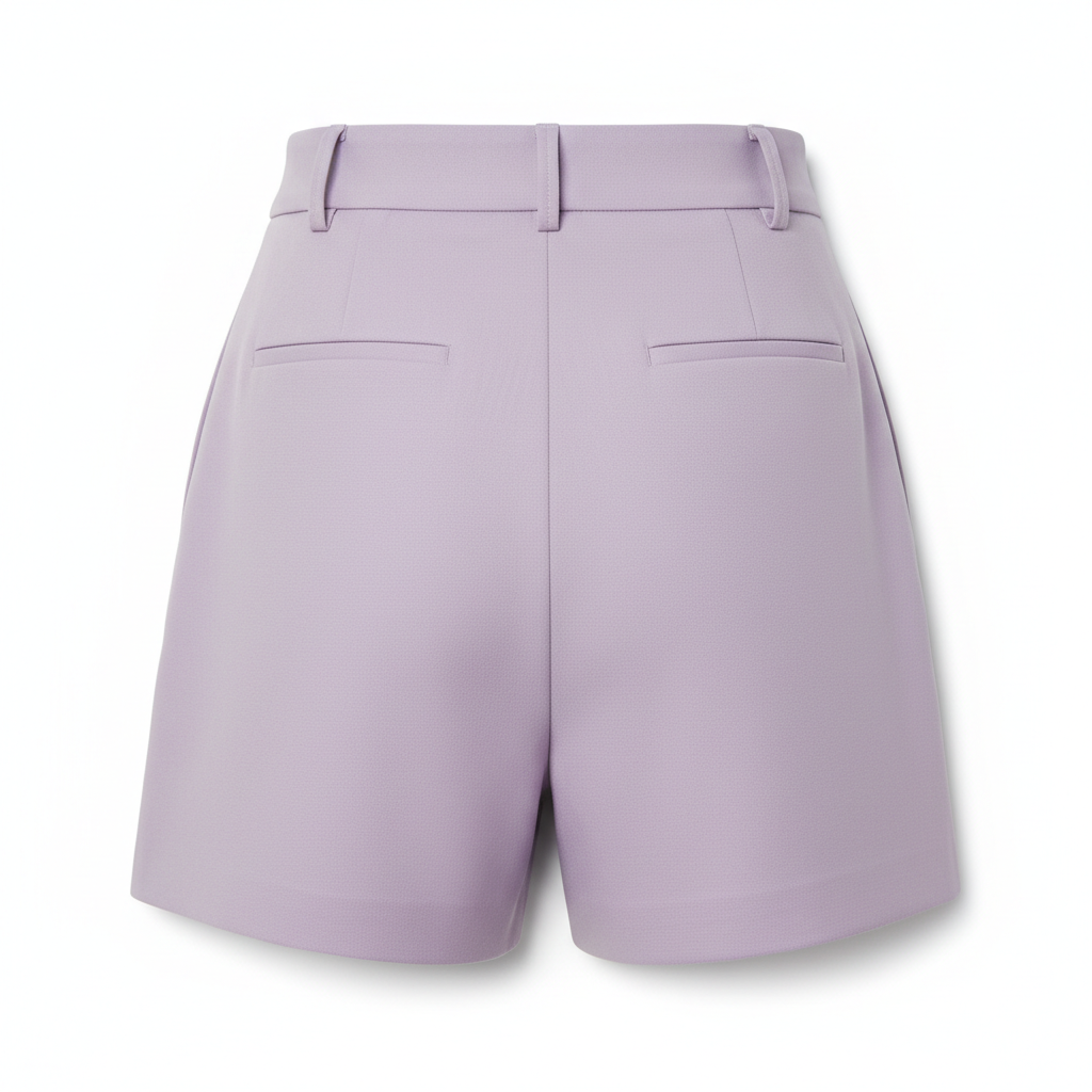 High-Waist Tailored Shorts in Soft Lilac – Back View