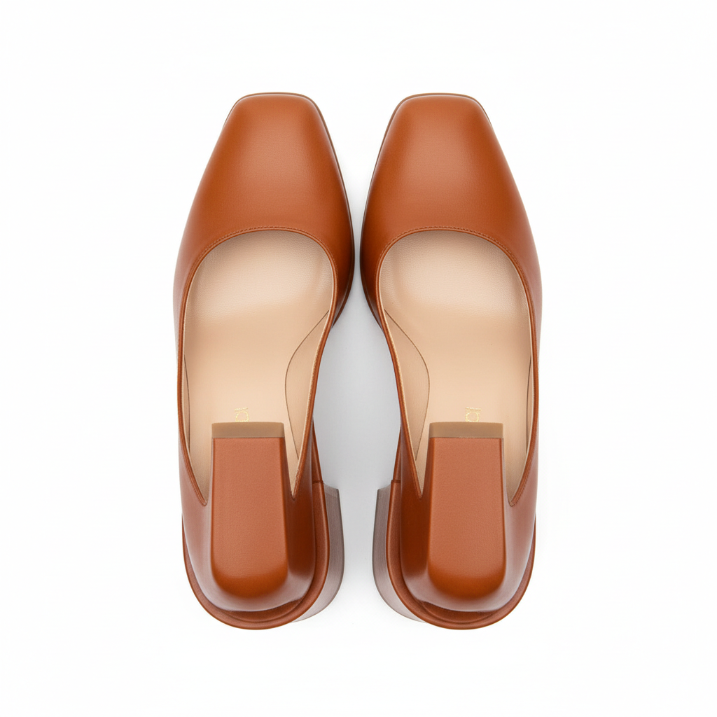 Elegant Block Heels in Cinnamon Brown – Top View