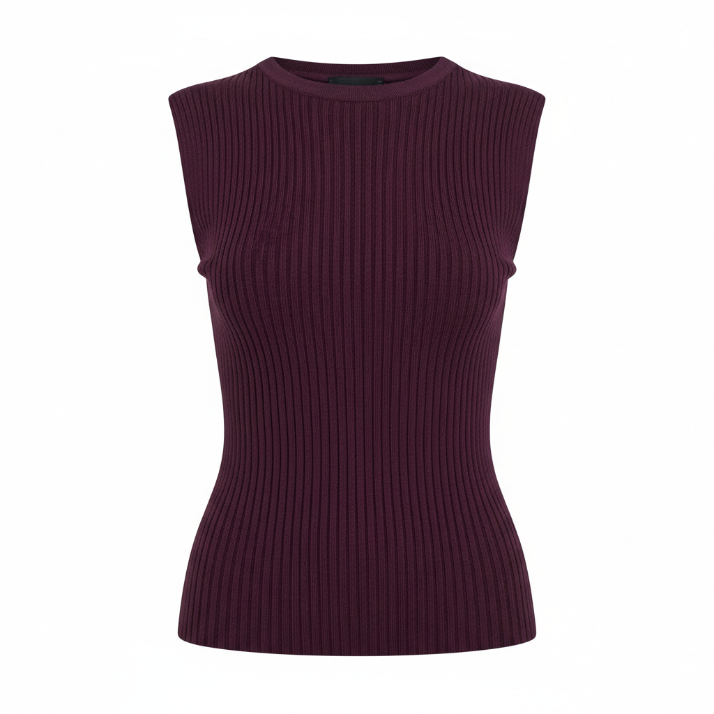 Ribbed Knit Top in Deep Plum – Hero
