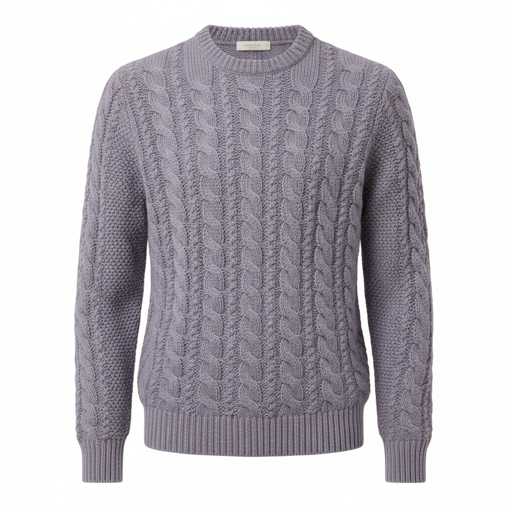 Cable Knit Sweater in Lavender Grey – Front View
