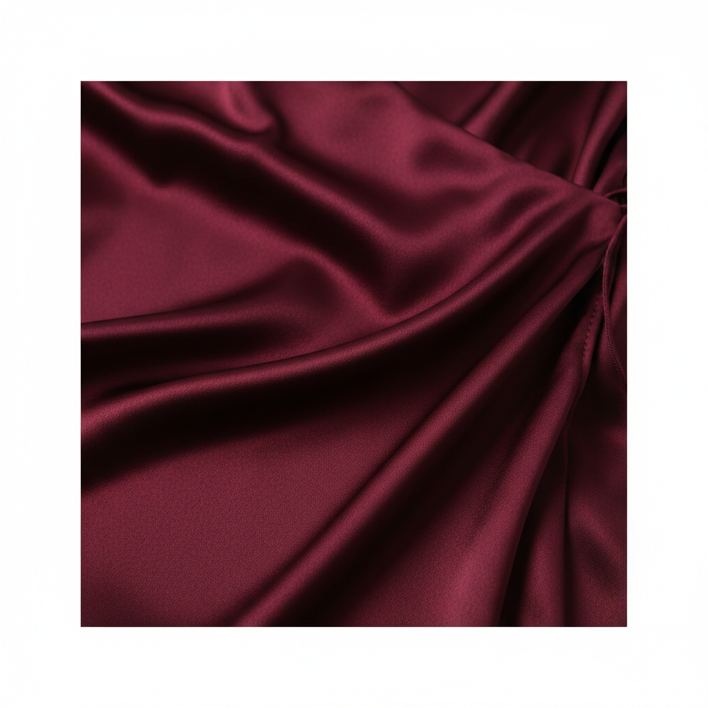 Satin Wrap Mini Dress in Burgundy Wine – Fabric Detail