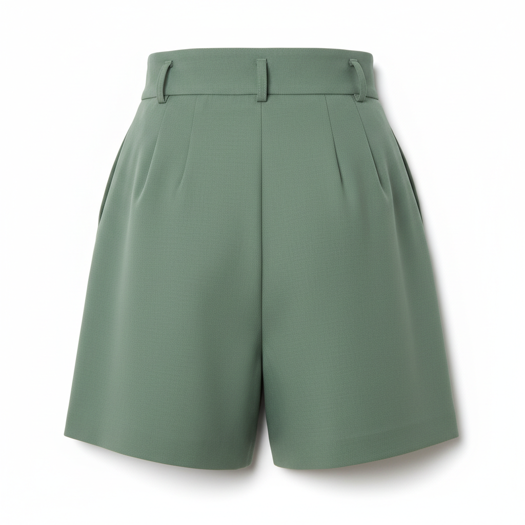 High-Waist Tailored Shorts in Sage Green – Back View