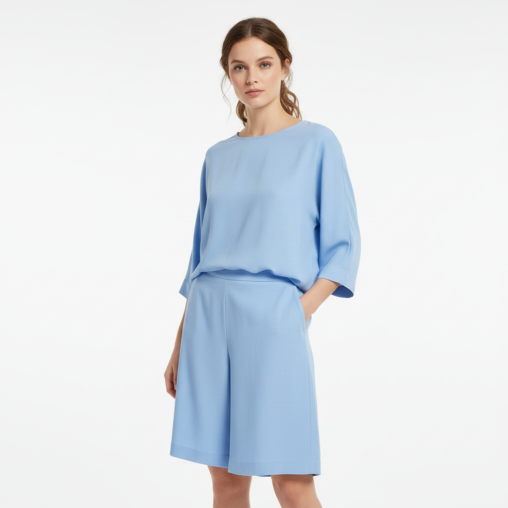 Classic Wide Shorts in Sky Blue – Model Shot