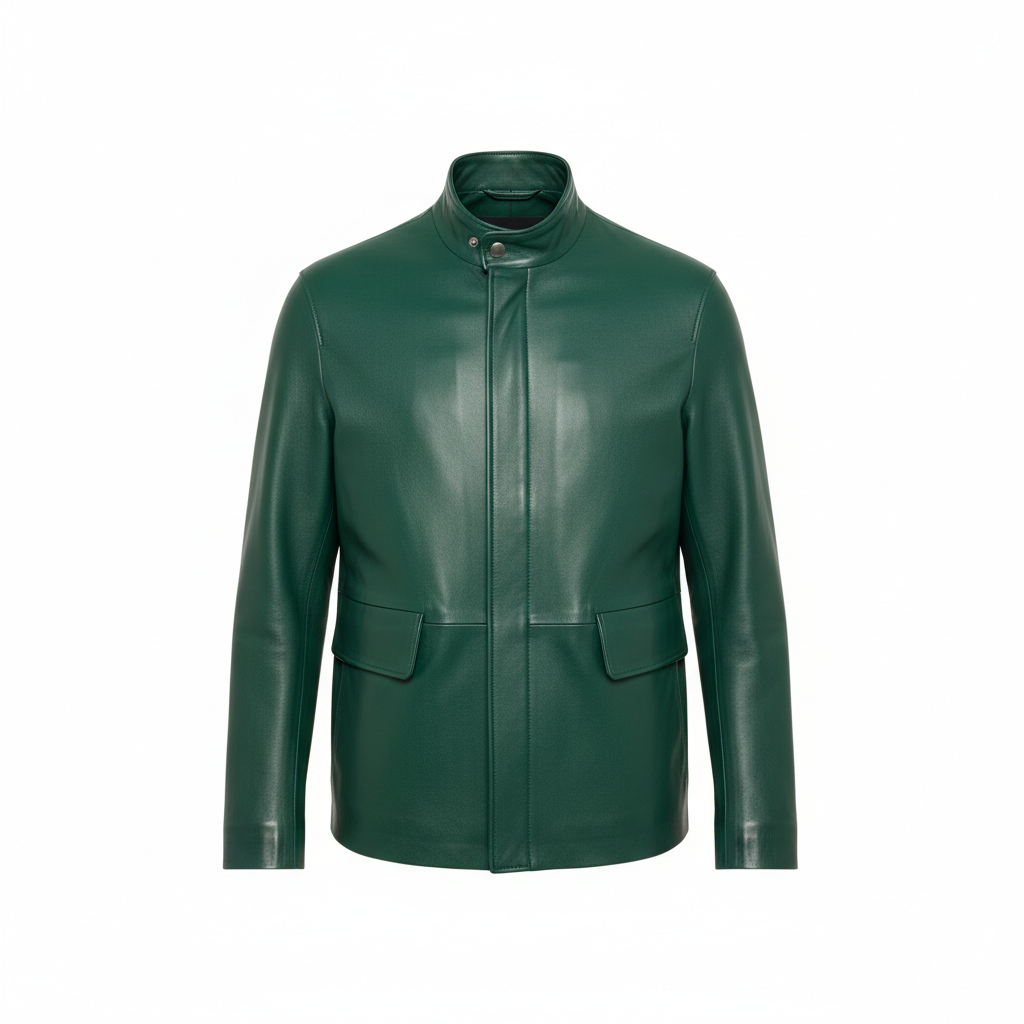 Noir Leather Jacket – Emerald Green – Front View