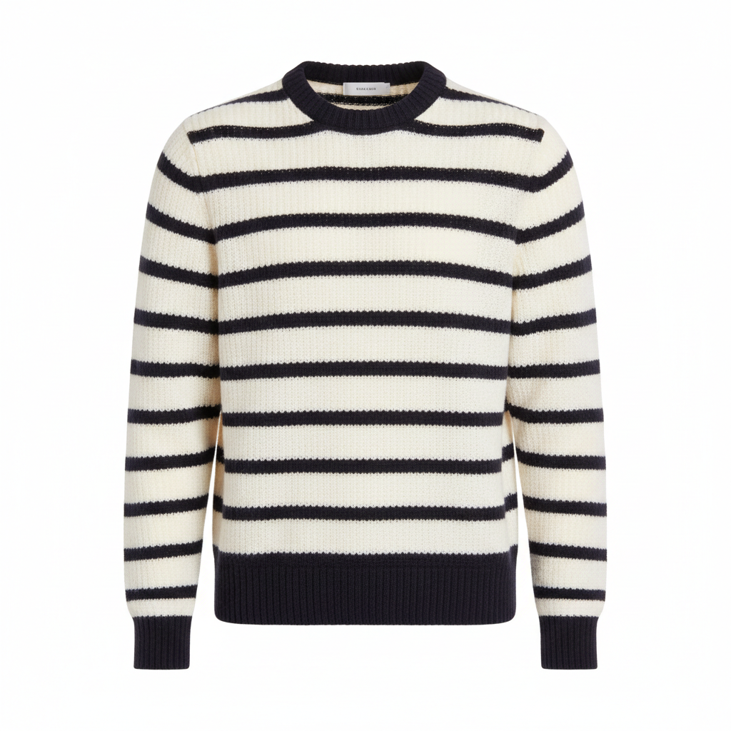 Striped Knit Sweater in Cream & Navy – Front View