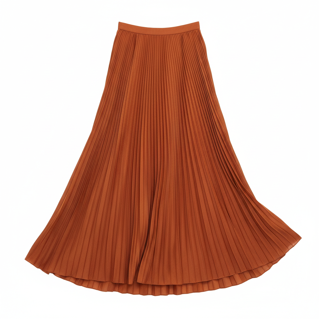 Pleated Long Skirt in Terracotta Rust – Hero