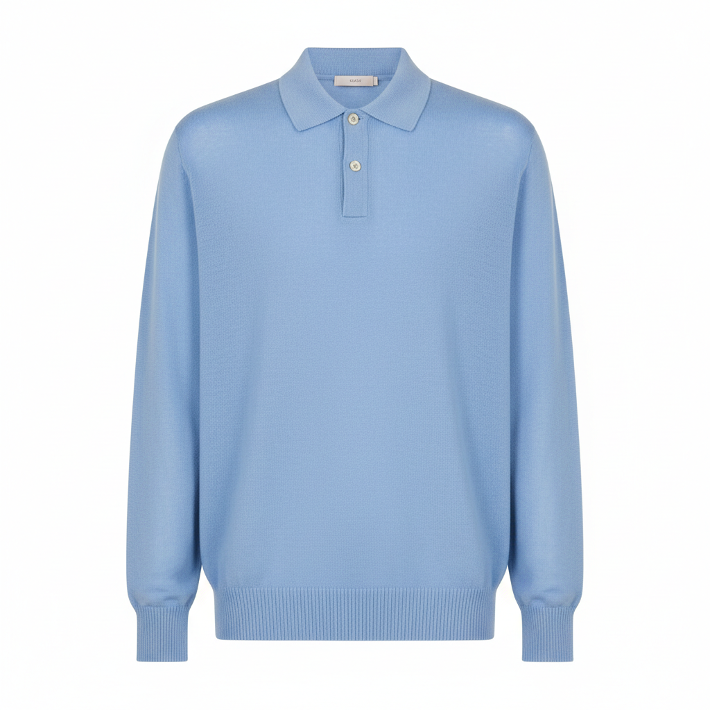 Relaxed Polo Sweater in Sky Blue – Front View