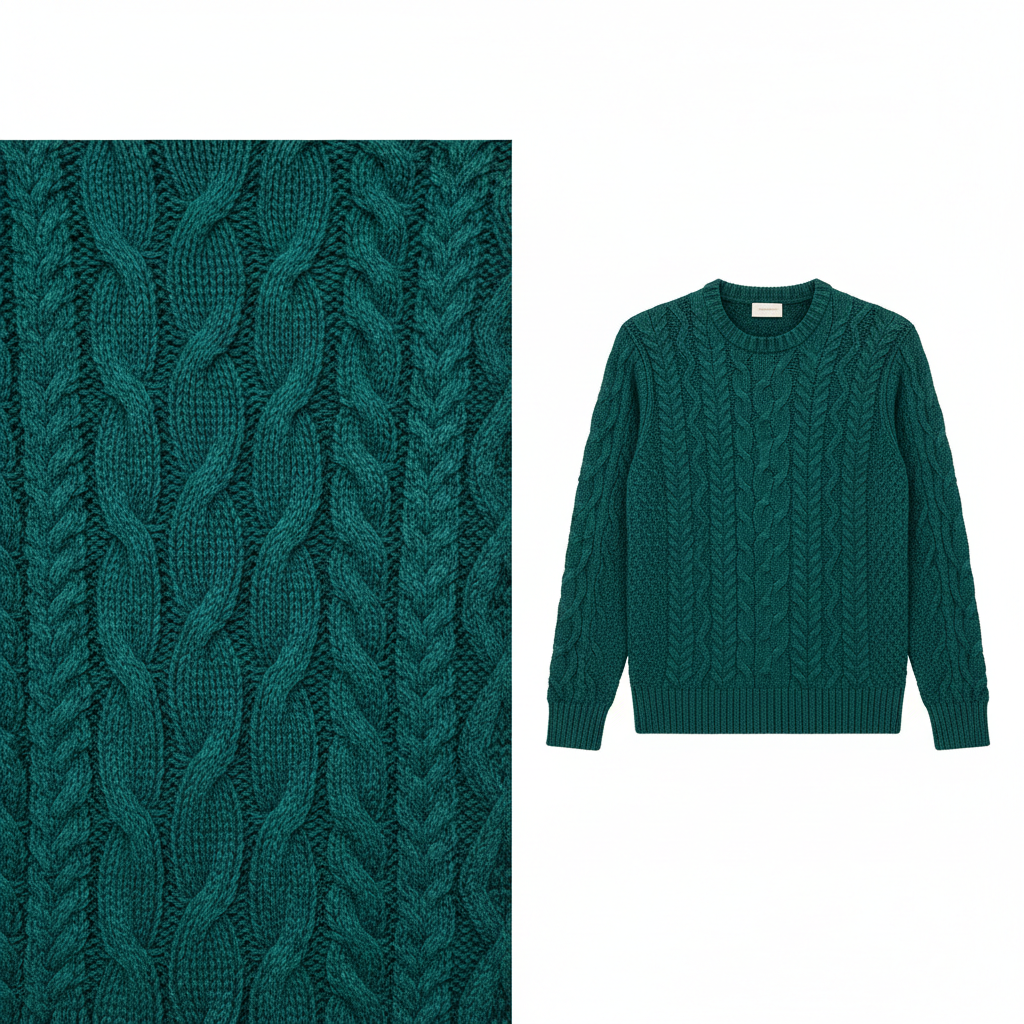 Cable Knit Sweater in Emerald Teal – Cable Knit Close-Up