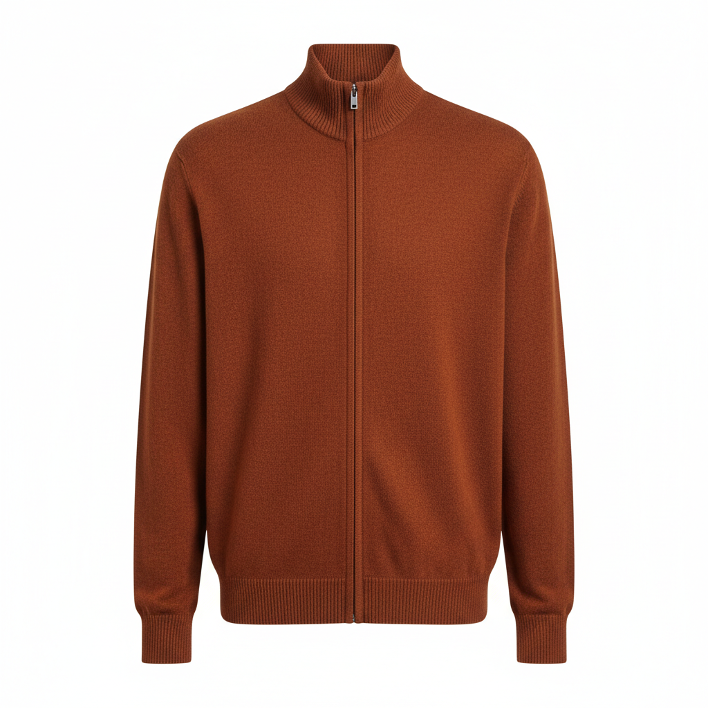 Classic Zip Pullover in Burnt Copper – Front View