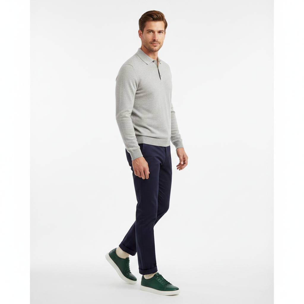Urban Leather Sneakers in Forest Green – Model wearing shoes