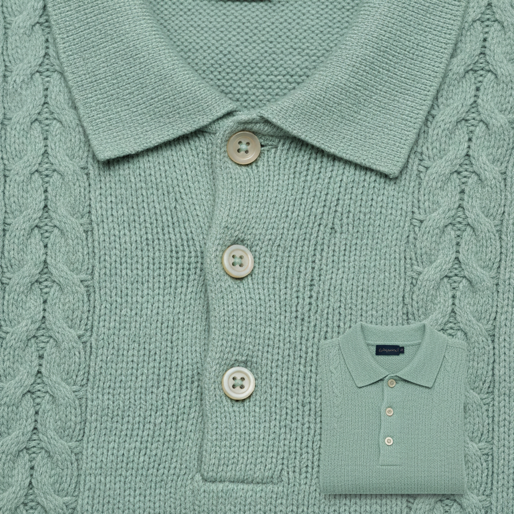 Relaxed Polo Sweater in Pistachio Green – Knit Texture Close-Up